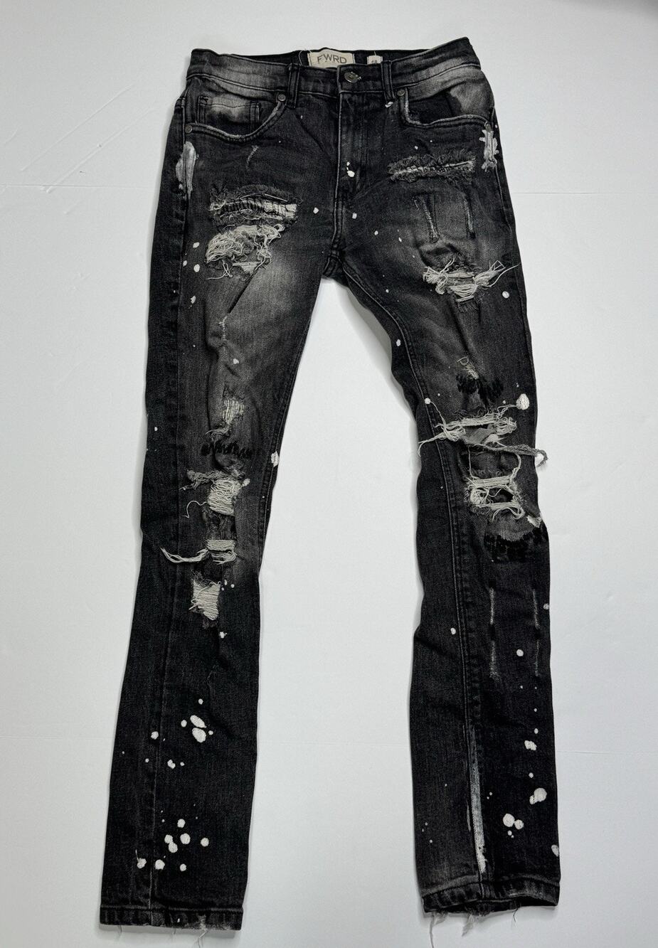 FWRD Denim Boys Size 18 Black Skinny Jeans Distressed Ripped Paint Splatter